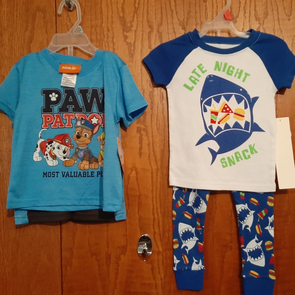 2 sets of little boys outfits NWT paw patrol shark